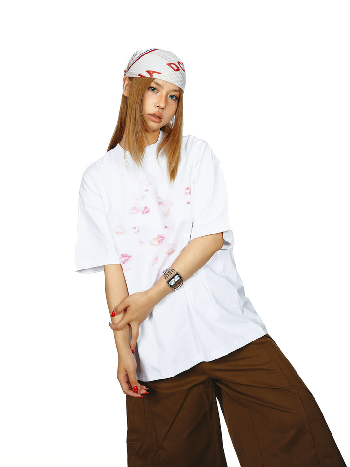 T-shirt à manches courtes ample avec motif de lèvres 