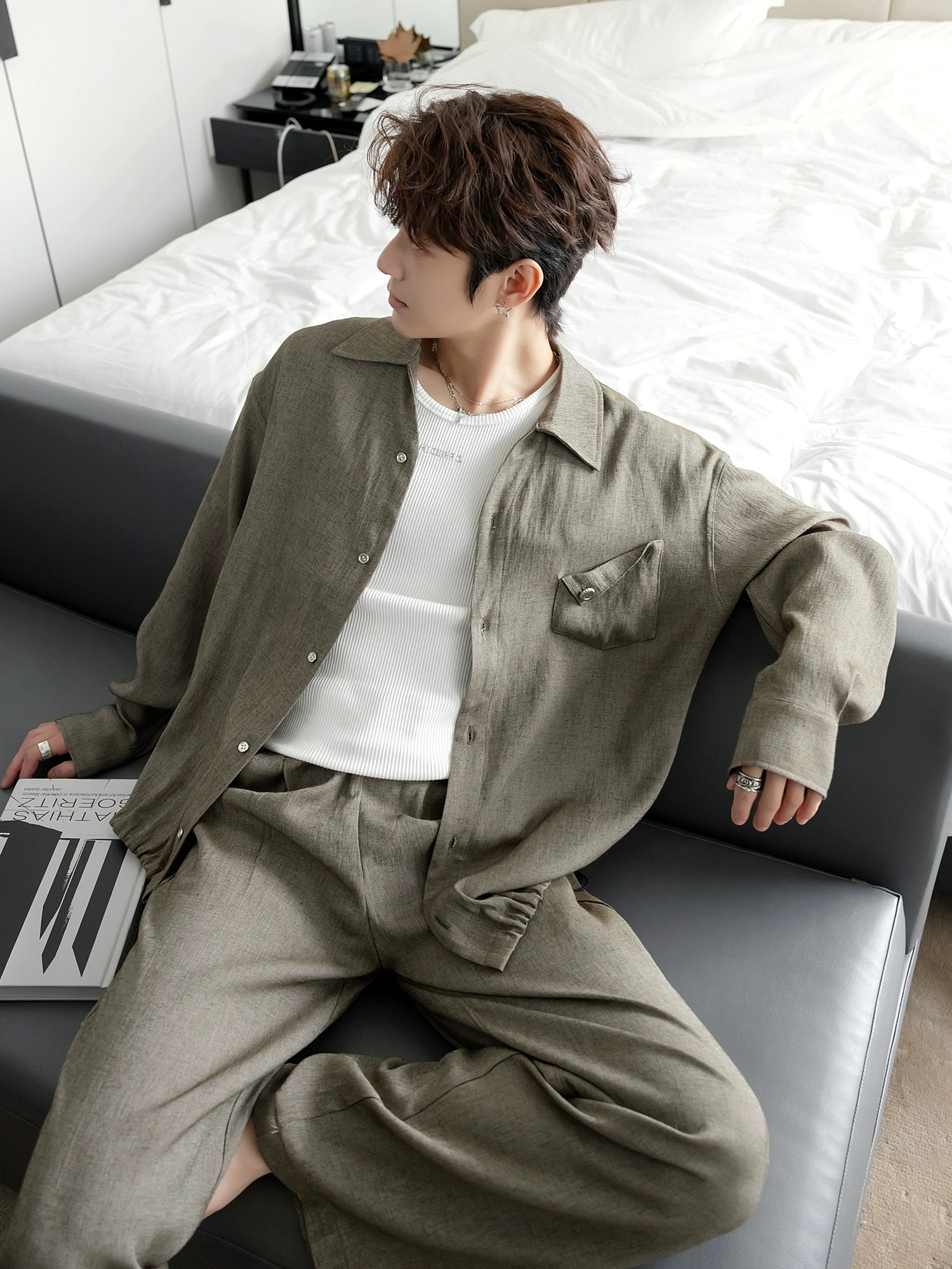 Costume rétro en mélange de lin avec pantalon 