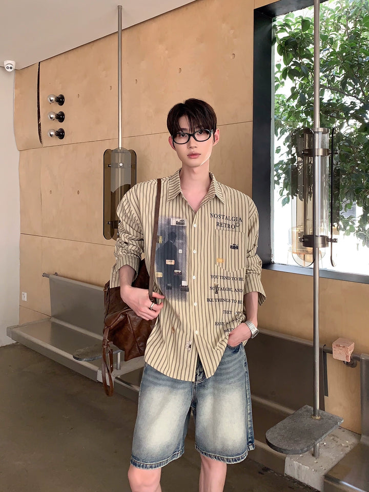 Camisa de manga larga de rayas verticales gráficas retro 