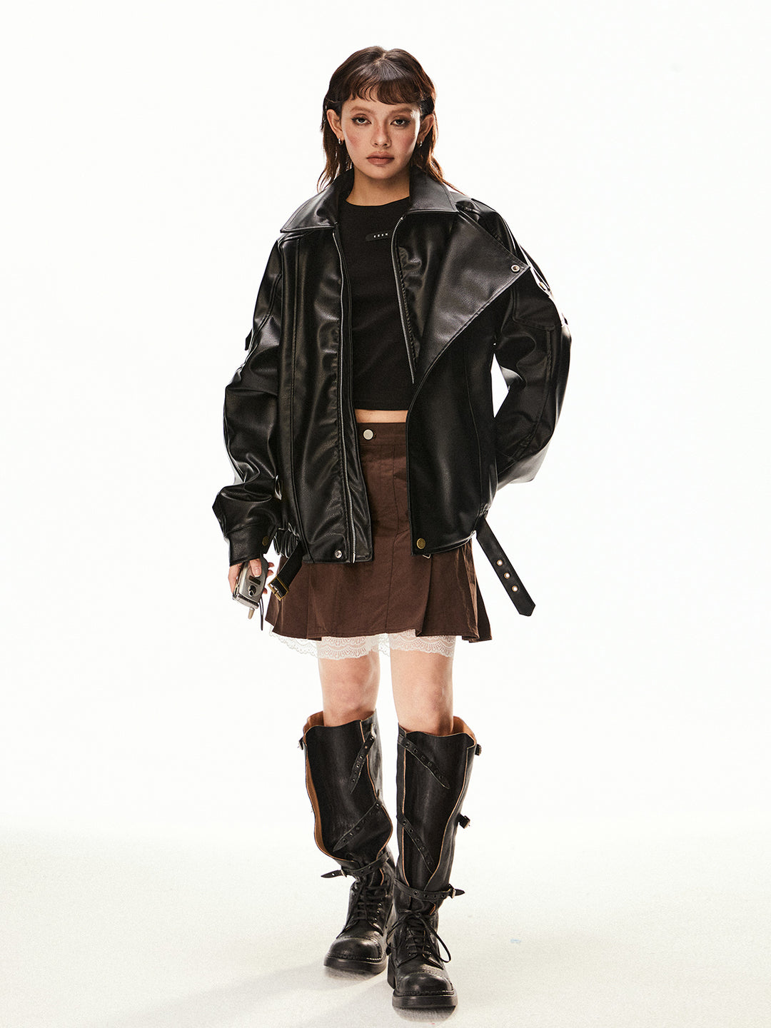 Oversized Fit Leather Motorcycle Jacket