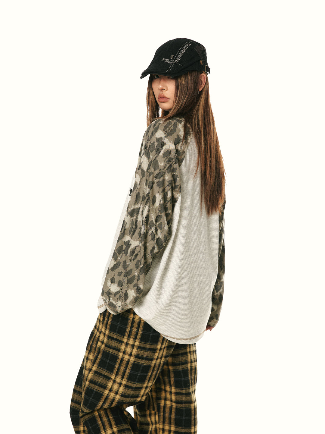 Retro Camouflage Raglan Sleeve Top