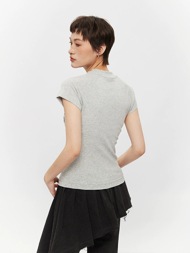 Letter Print Slim Fit Short Sleeve Turtleneck