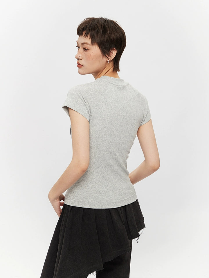 Letter Print Slim Fit Short Sleeve Turtleneck