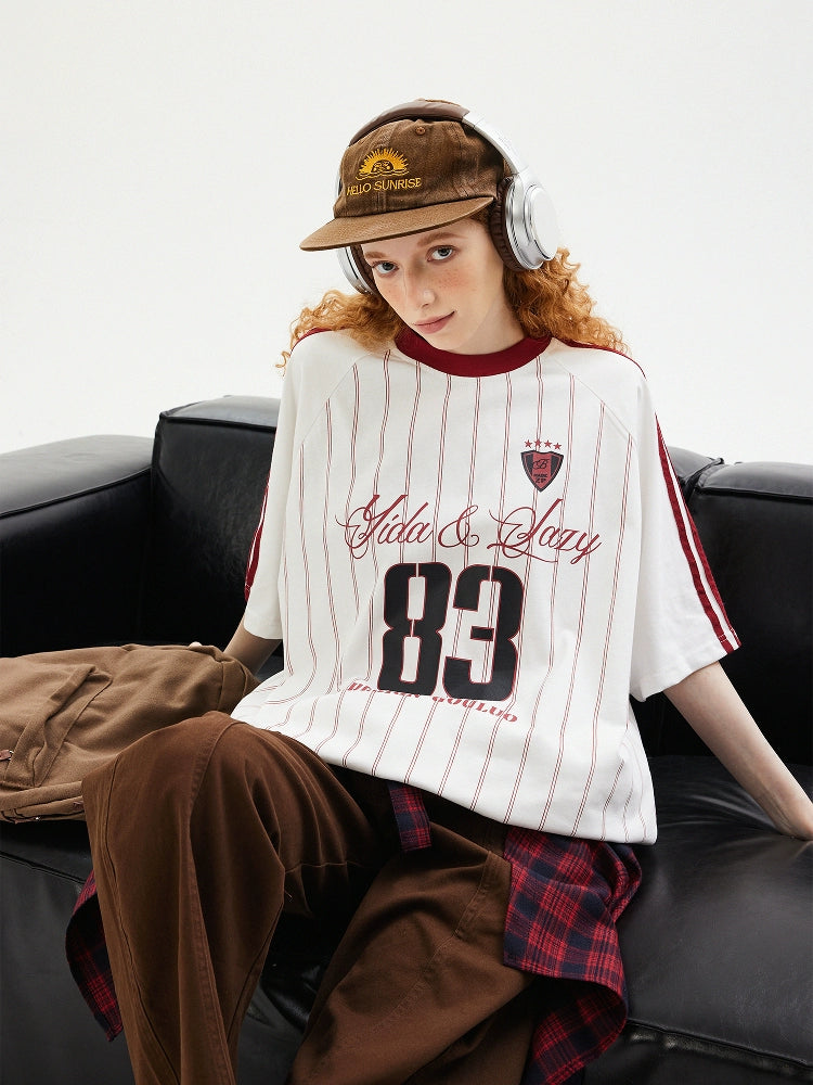 Retro Jersey Print Loose Fit T-Shirt