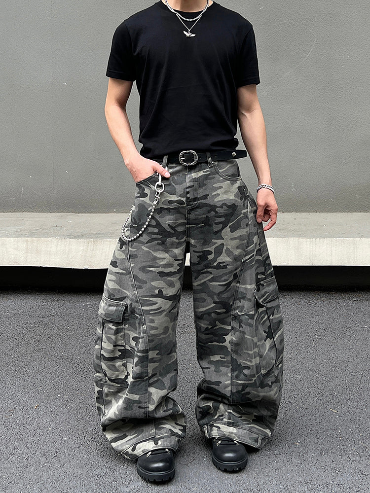 Camouflage Wide-Leg Multi-Pocket Pants