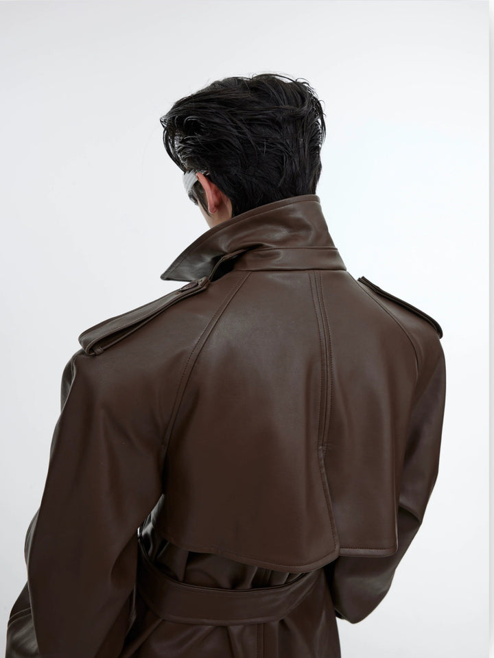 Deconstructed Split PU Leather Long Coat