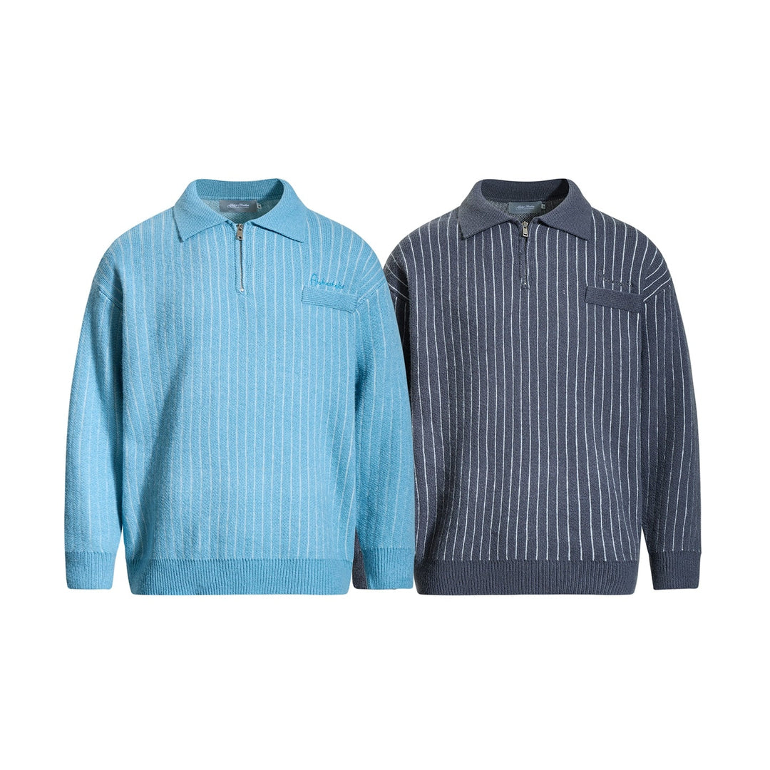 Vertical Striped Half Zip Knit Pullover