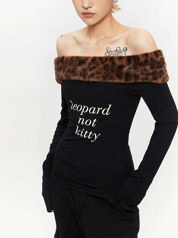 Off-Shoulder Leopard Print Long Sleeve Top