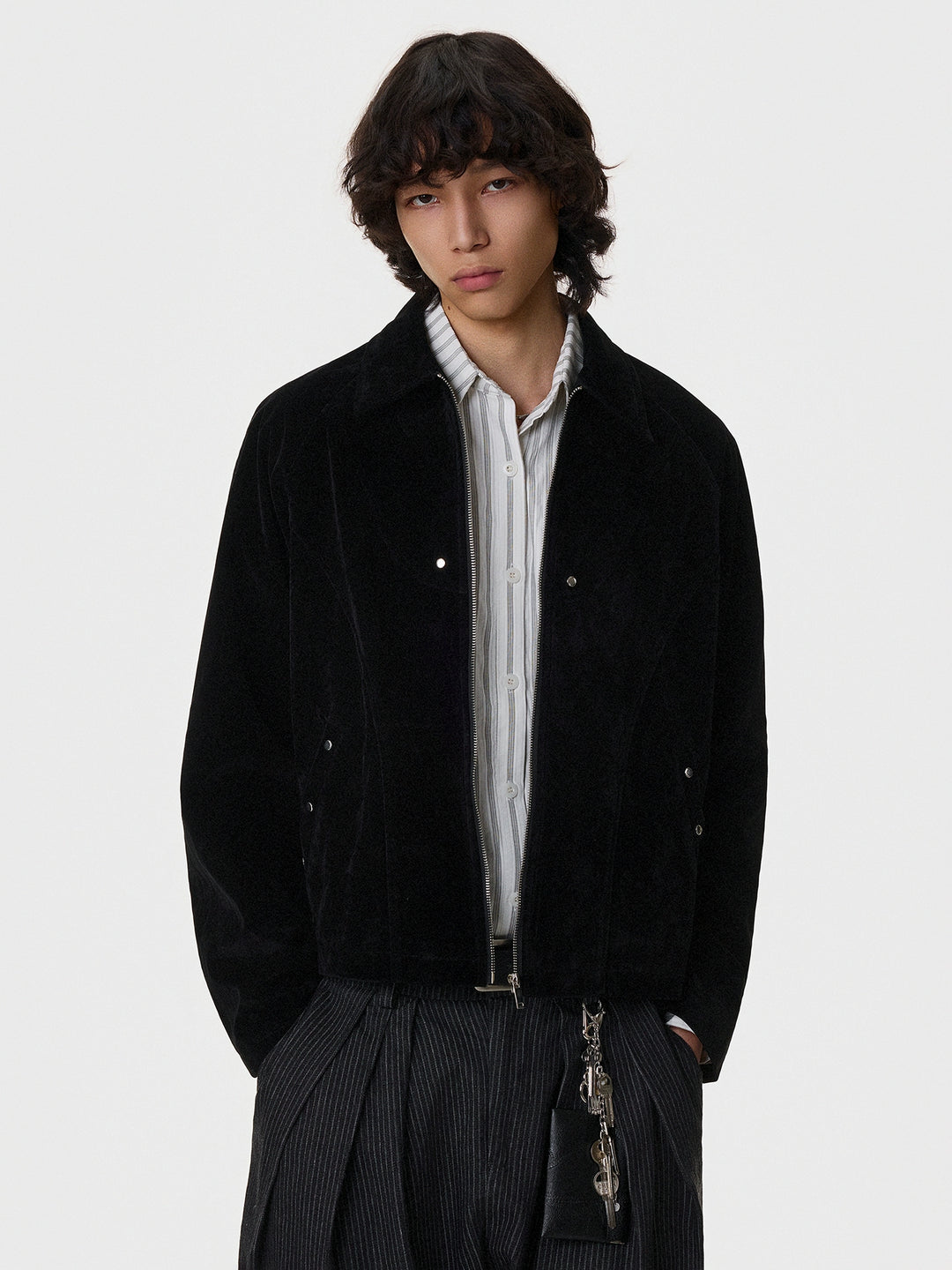 Veste zippée déstructurée en daim coupé 