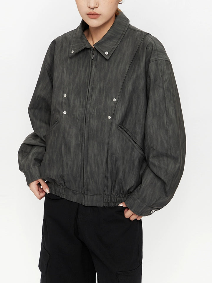 PU Leather Loose Cargo Jacket