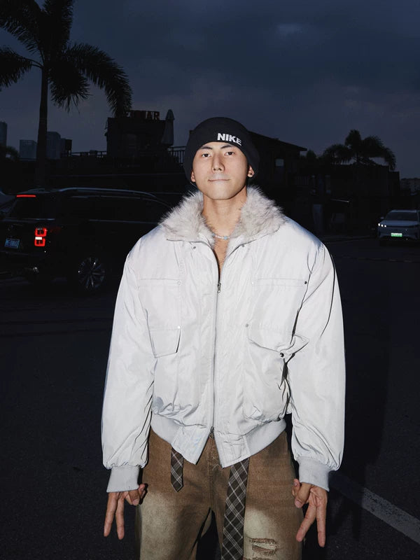 Lässige Winterdicke gepolsterte Jacke mit Pelzkragen 