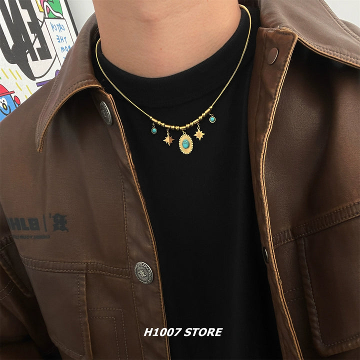 Star Pendant Turquoise Bead Necklace