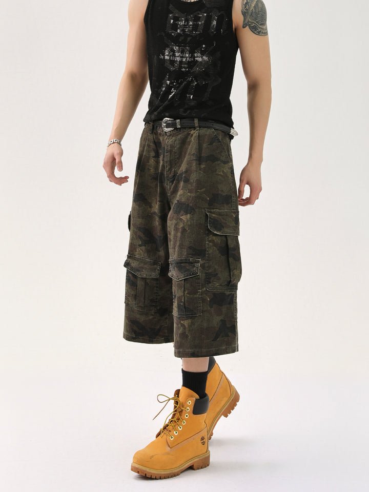 Camouflage Wide-Leg Cargo Pants
