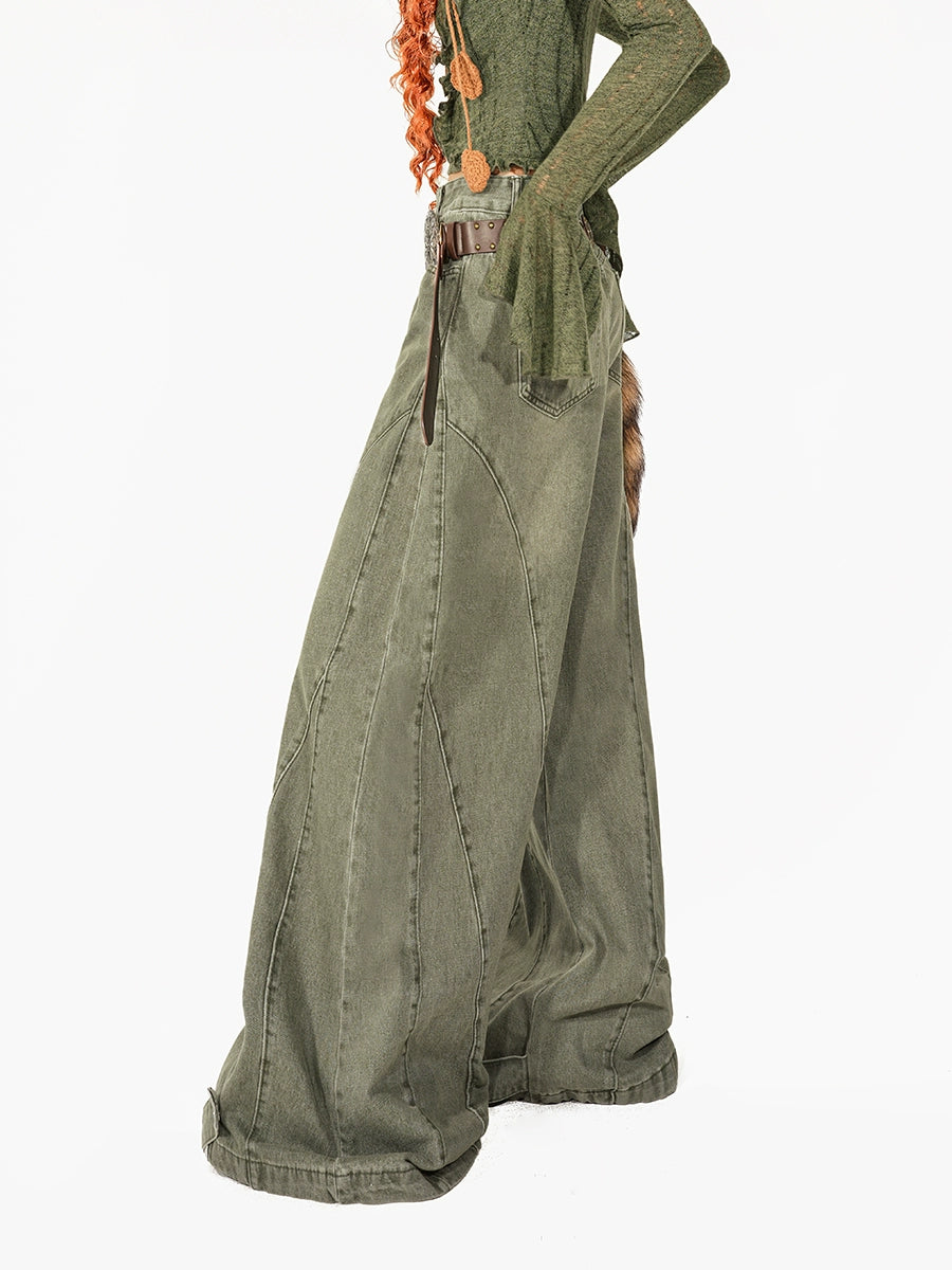 Retro Distressed Wide Leg Jeans Pants