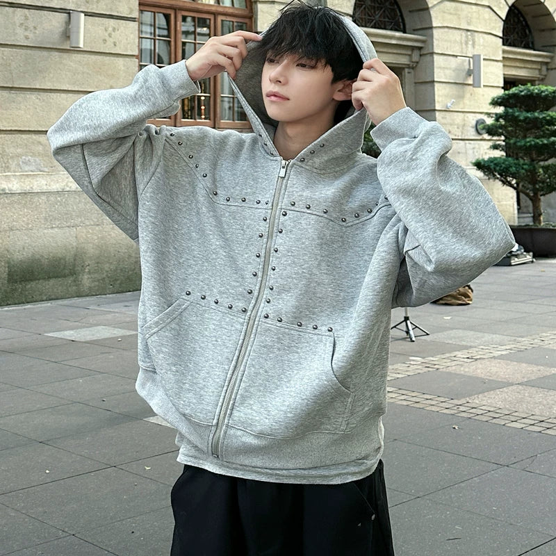 Studded Zip Up Hooded Sweatshirt Pullover