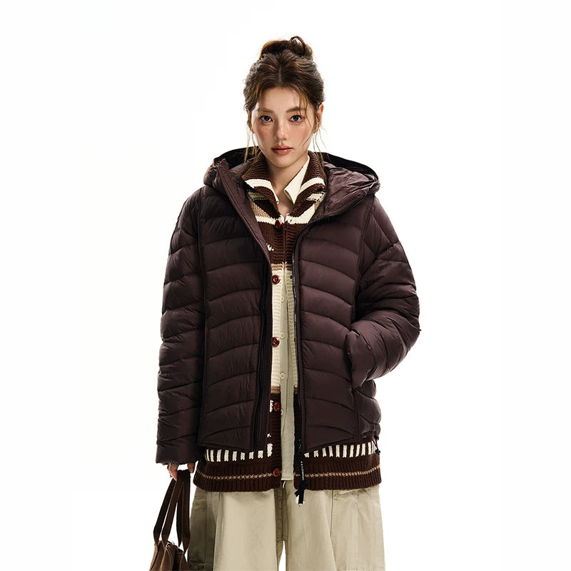 Jaqueta leve de down impermeável com capuz 