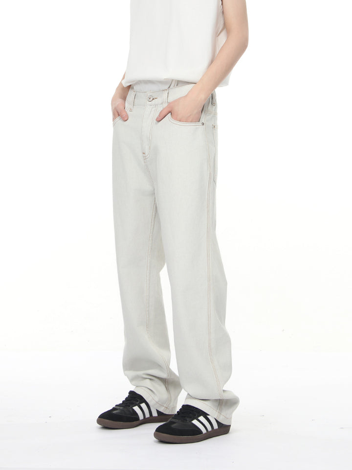 Relaxed Fit White Straight Jeans