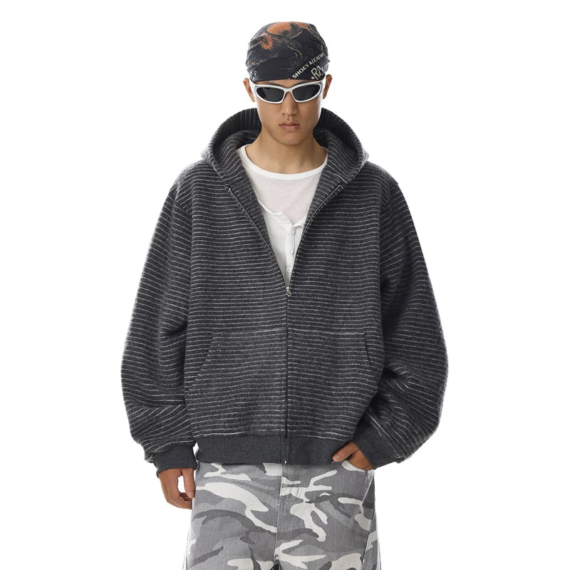 سويت شيرت فضفاض بغطاء رأس مخطط عتيق 