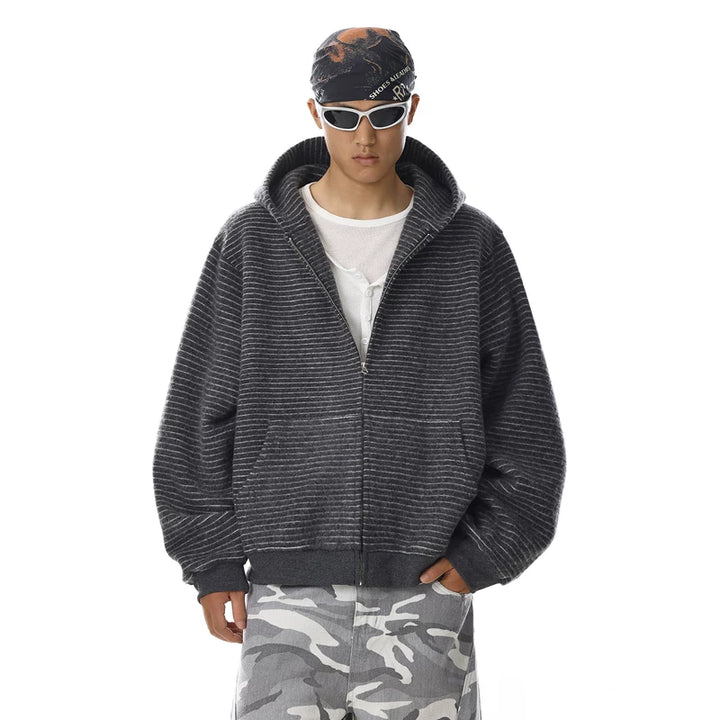 سويت شيرت فضفاض بغطاء رأس مخطط عتيق 