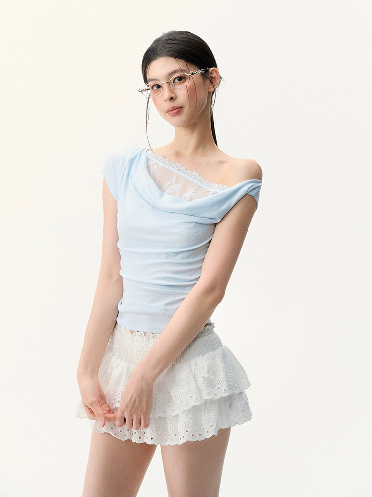Lace Trim Off Shoulder Knit Top