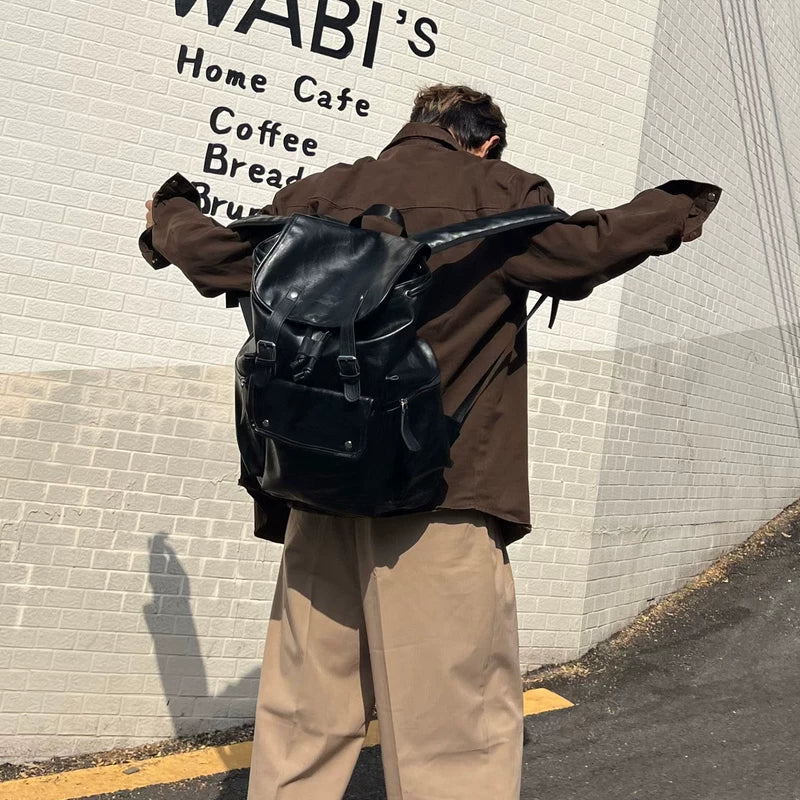 Retro multifunctionele leren schouderrugzak 