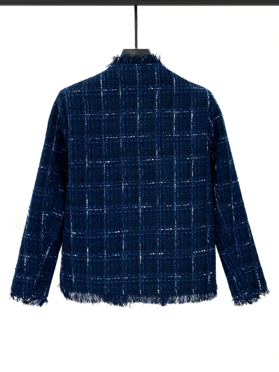 Kariertes Tweed-Jacke mit rohem Rand 