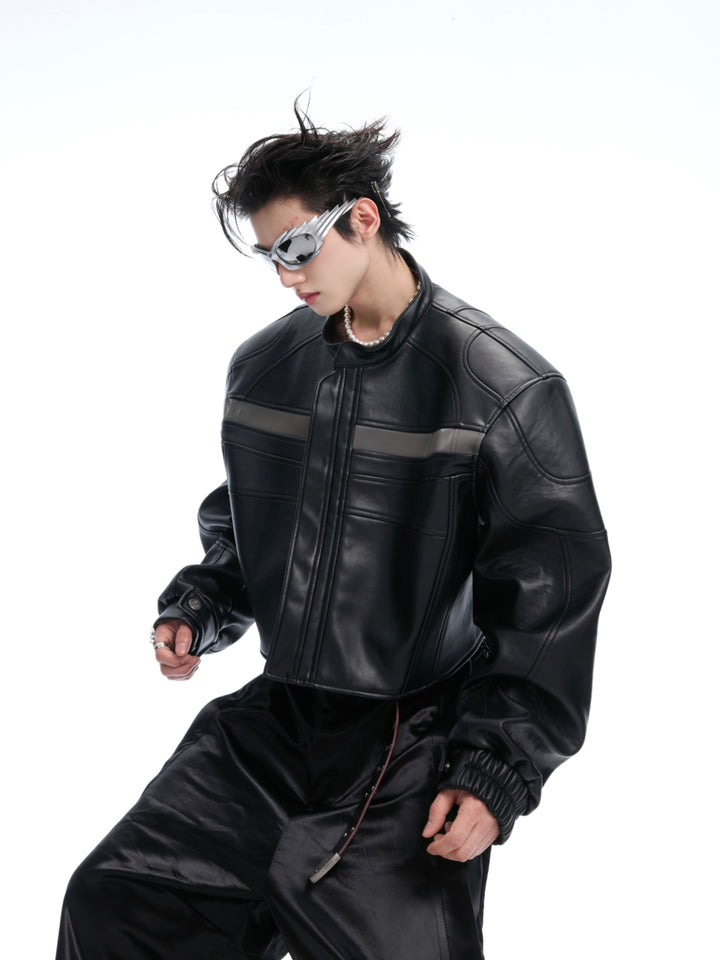Stand-Up Collar Leather Jacket