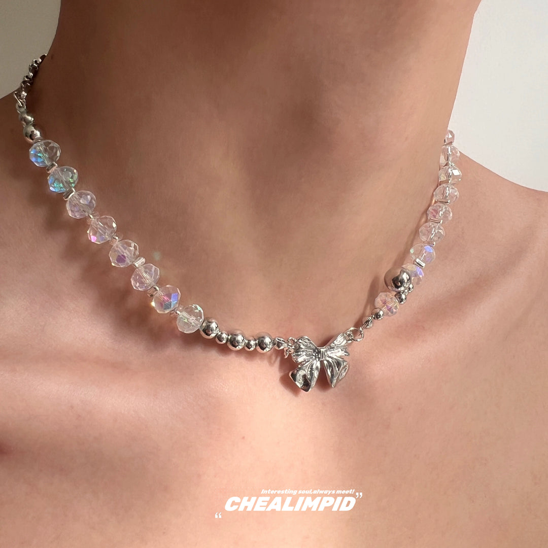 Bow Pendant Beaded Clavicle Necklace