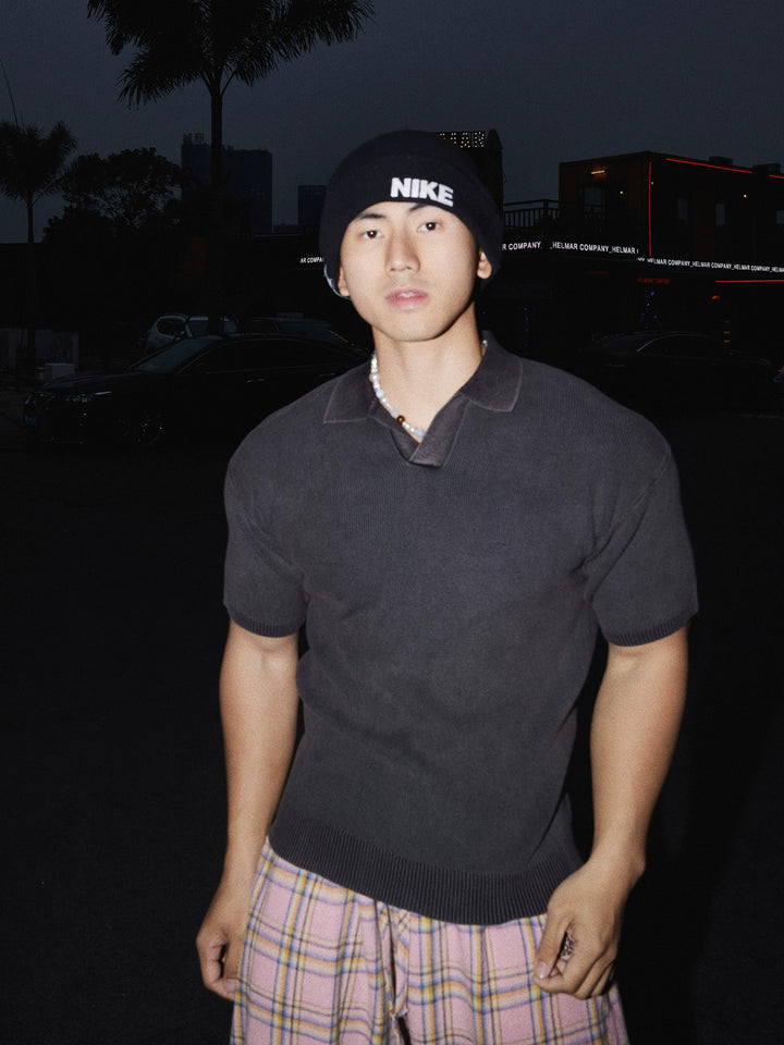 Retro Strick Slim Fit Polo-Shirt 