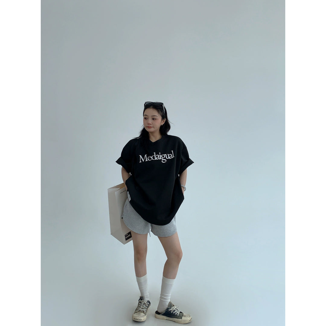T-shirt à col roulé à manches courtes avec impression décontractée 