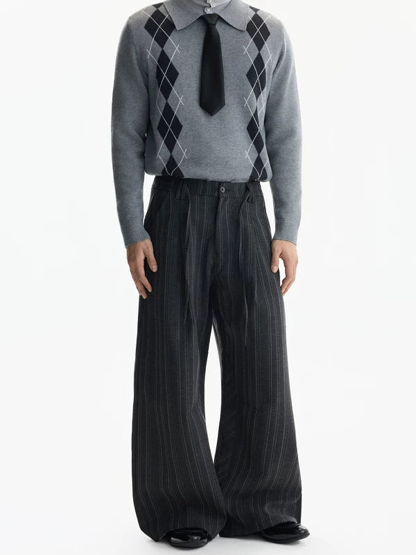 와이드 레그 핀스트라이프 릴렉스 핏 바지 
