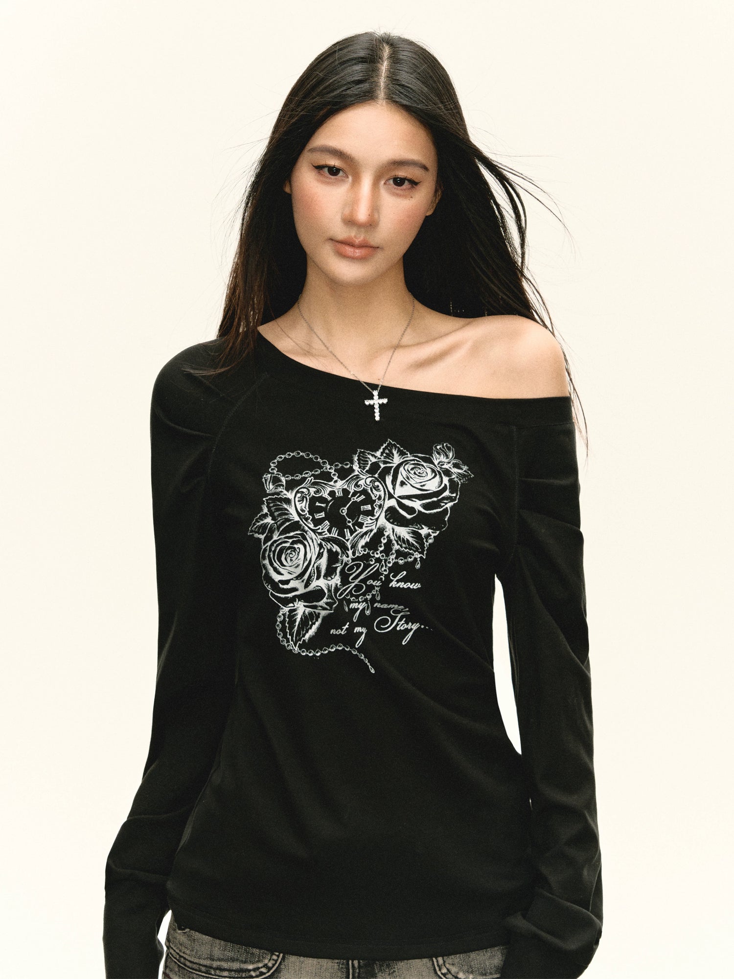 Off Shoulder Retro Graphic Top
