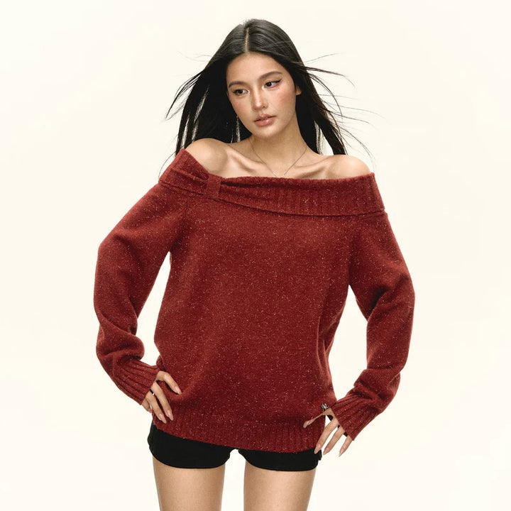 Suéter de punto retro sin hombros 