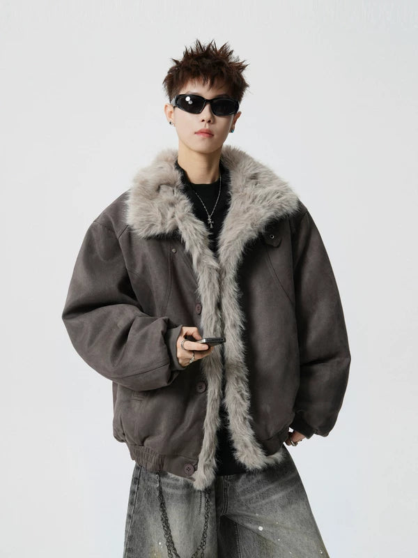 Chaqueta de invierno de ante con forro de piel sintética 