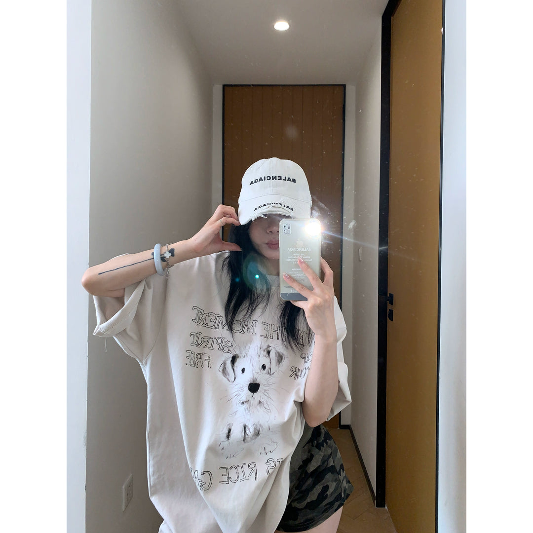 Cartoon Dog Print Relaxed Fit T-Shirt