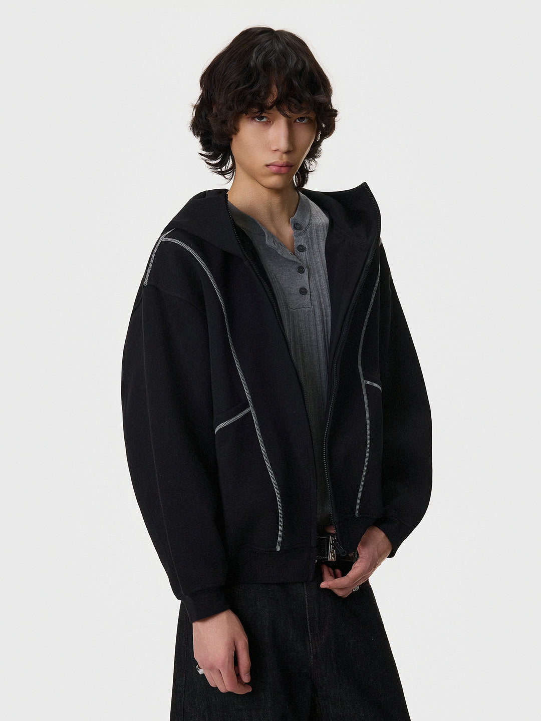Retro Paneled Zip Cropped Hoodie