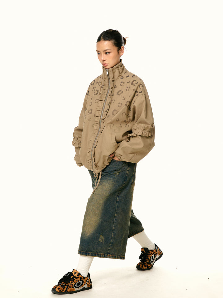 Retro Leopardenmuster Stehkragenjacke 