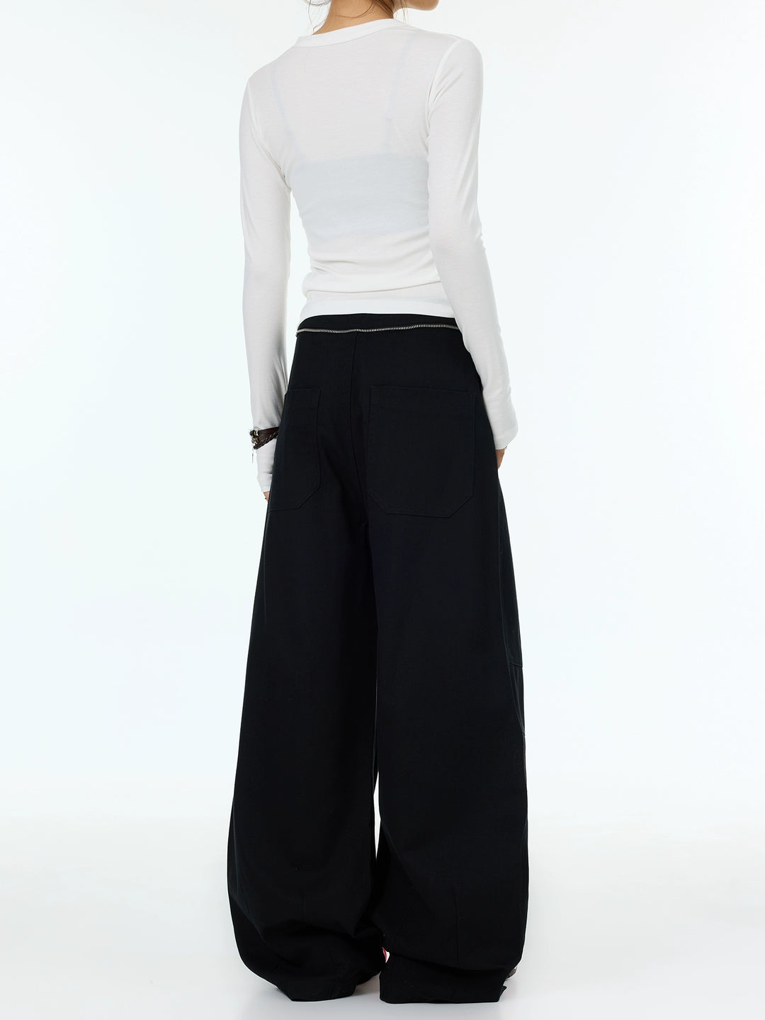 Wide-Leg Casual Pants with Plaid Scarf
