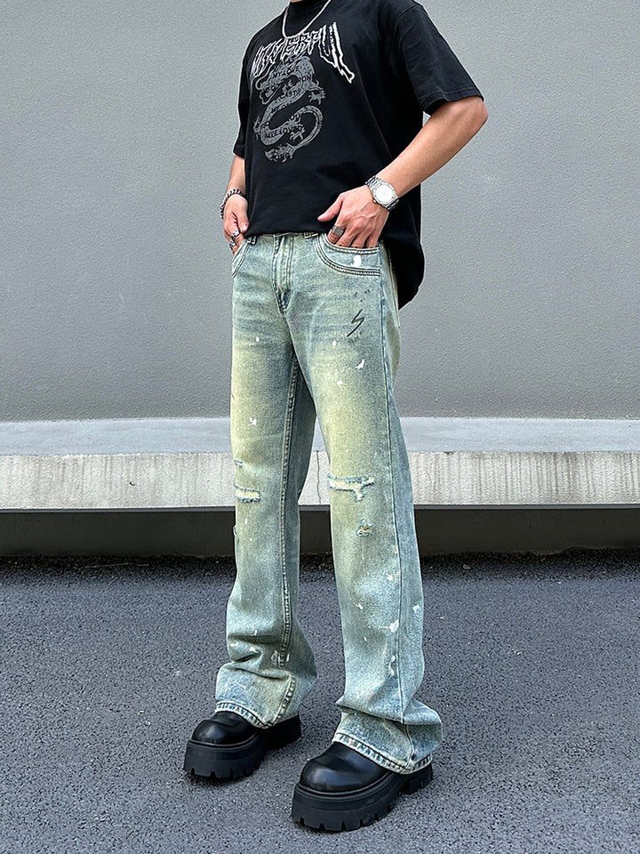 Splattered Loose Straight Jeans