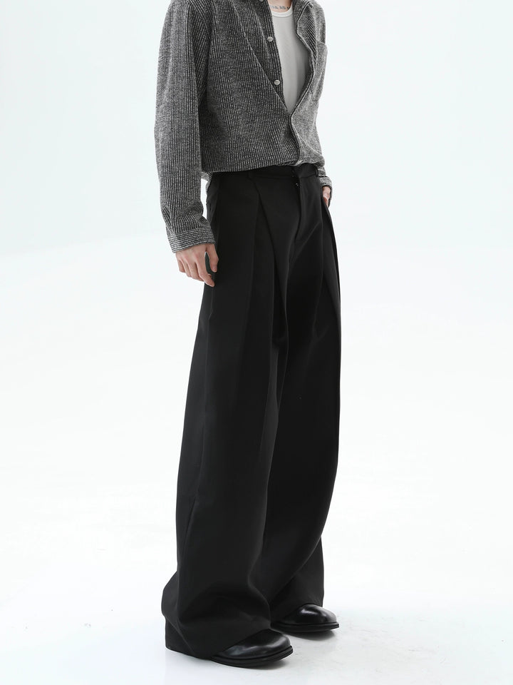 Double-Layer Pleated Wide-Leg Pants
