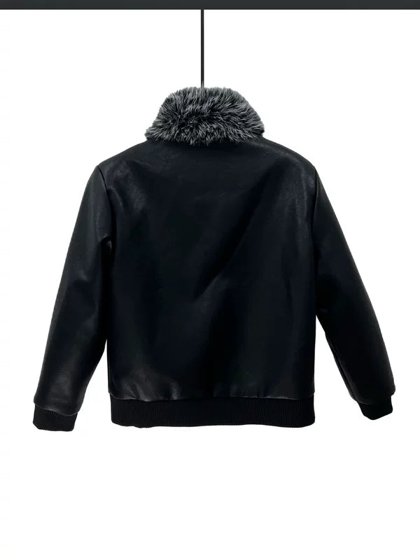 Veste en cuir synthétique avec col en fourrure 