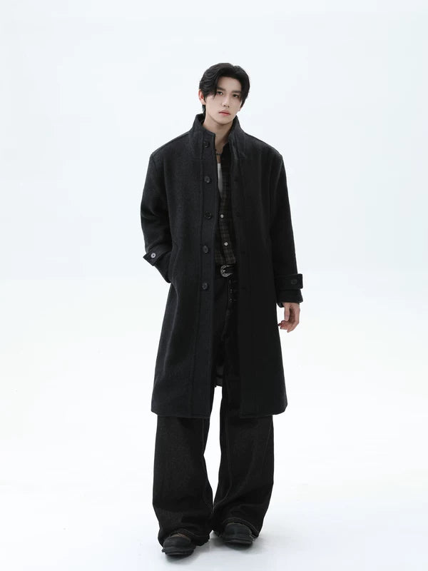 Wool Stand Collar Single-Breasted Overcoat