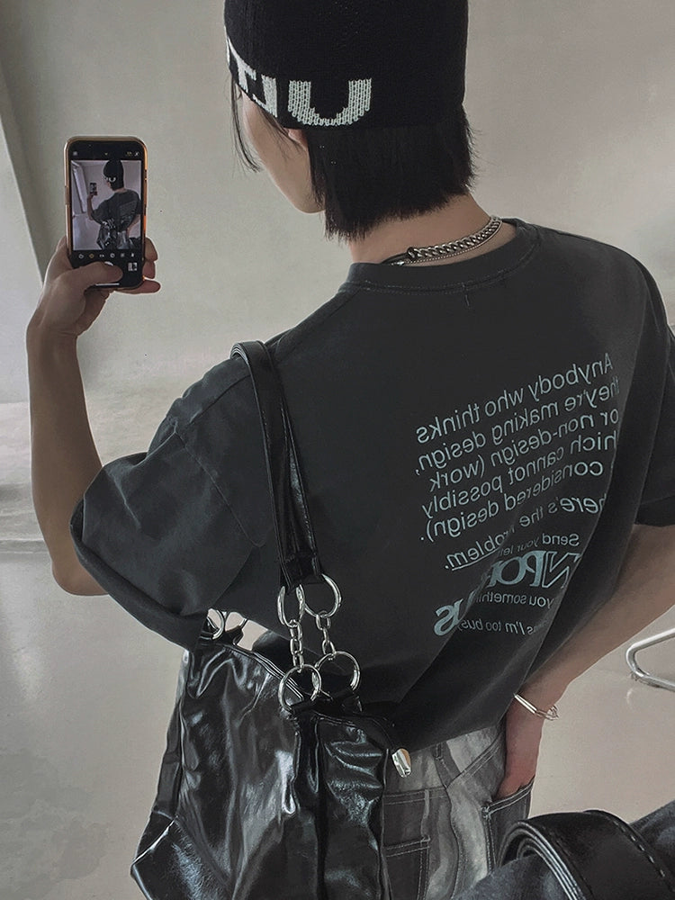 تي شيرت قطن قصير الأكمام بطباعة حرفية فضفاضة 