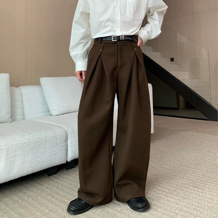 Plissé Wol Wijde Rechte Broek 