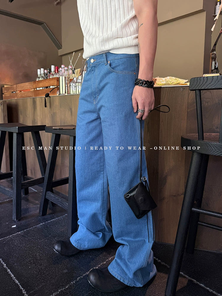 Calças de Denim Reta de Cintura Alta Largas 