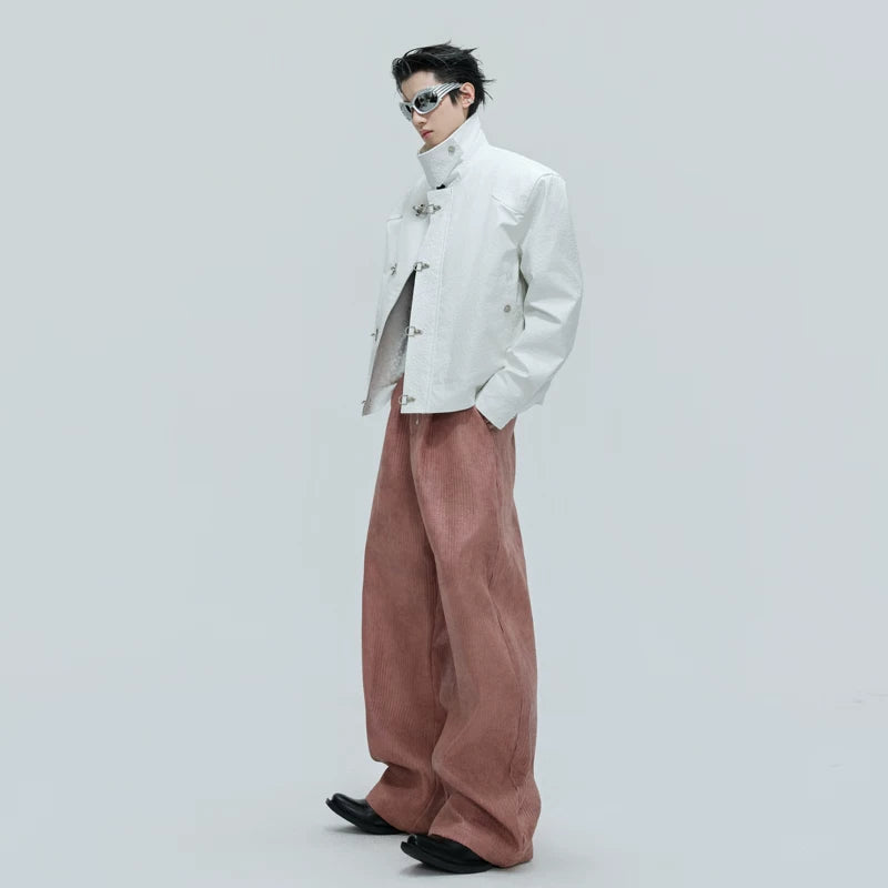 3D Ribbed Leather Loose Pants