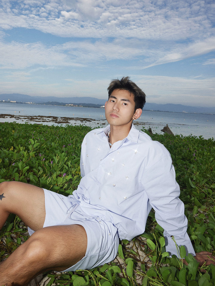 Solid Color Beaded Shirt and Shorts