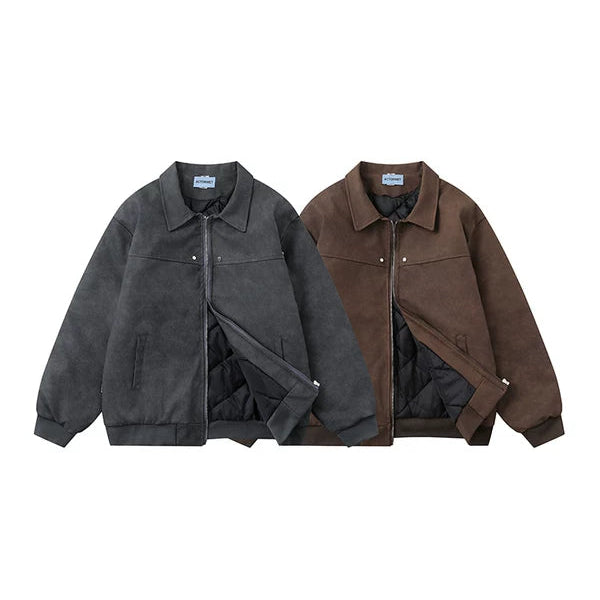 Chaqueta de invierno con cremallera acolchada de cuero sintético 