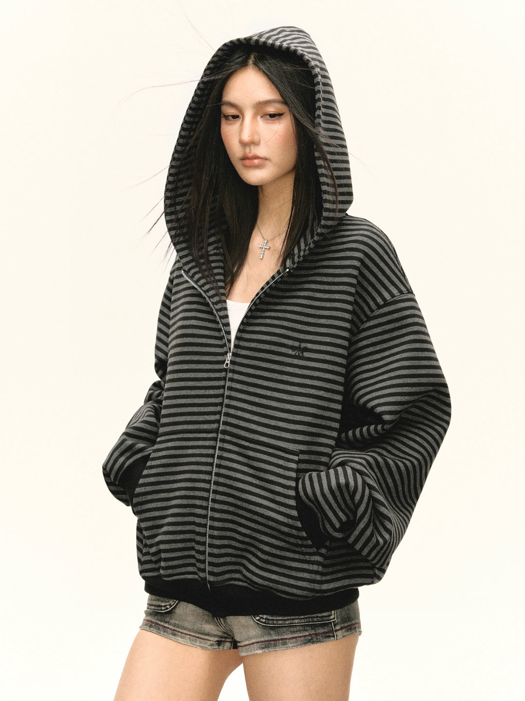 Striped Zip Up Hoodie