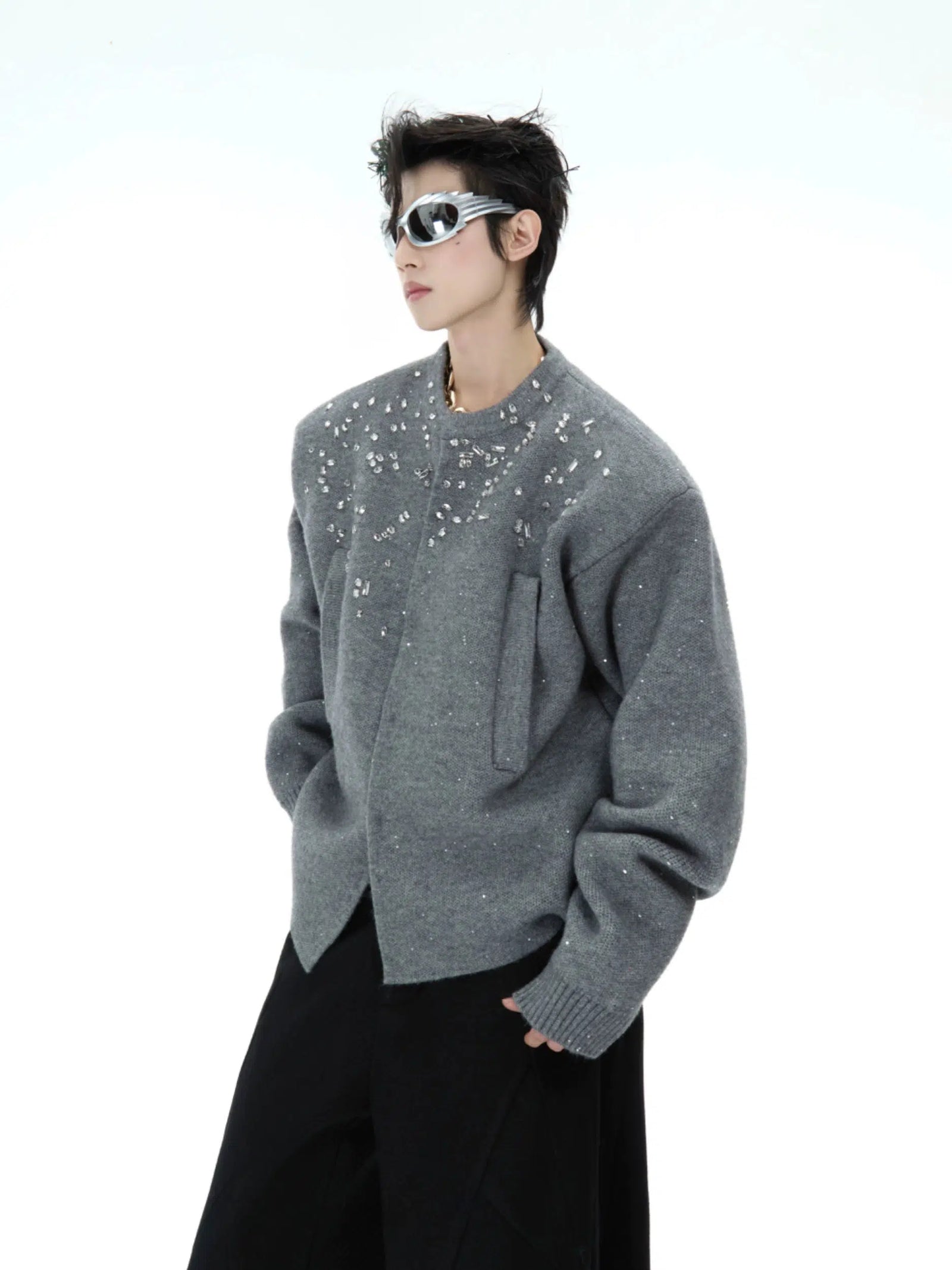 Diamond Embellished Knitted Cardigan